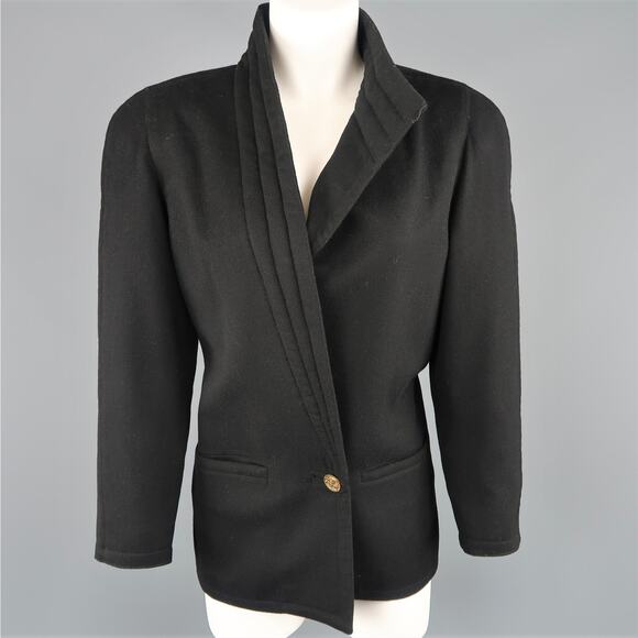 Vintage 1980s GIANNI VERSACE Size 8 Black Wrap Collar Coat - Picture 1 of 1